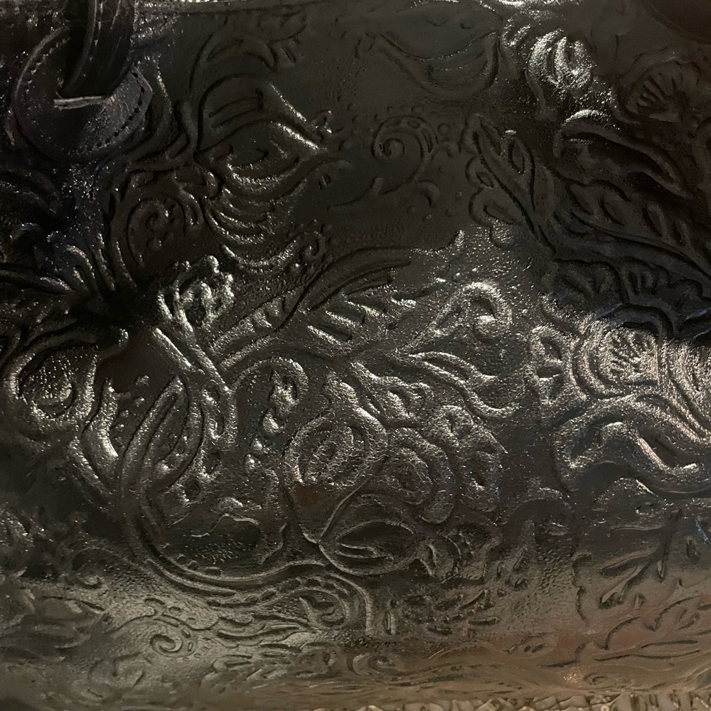 Embossed Black Leather Satchel with Top Handles - Picture 3 of 9